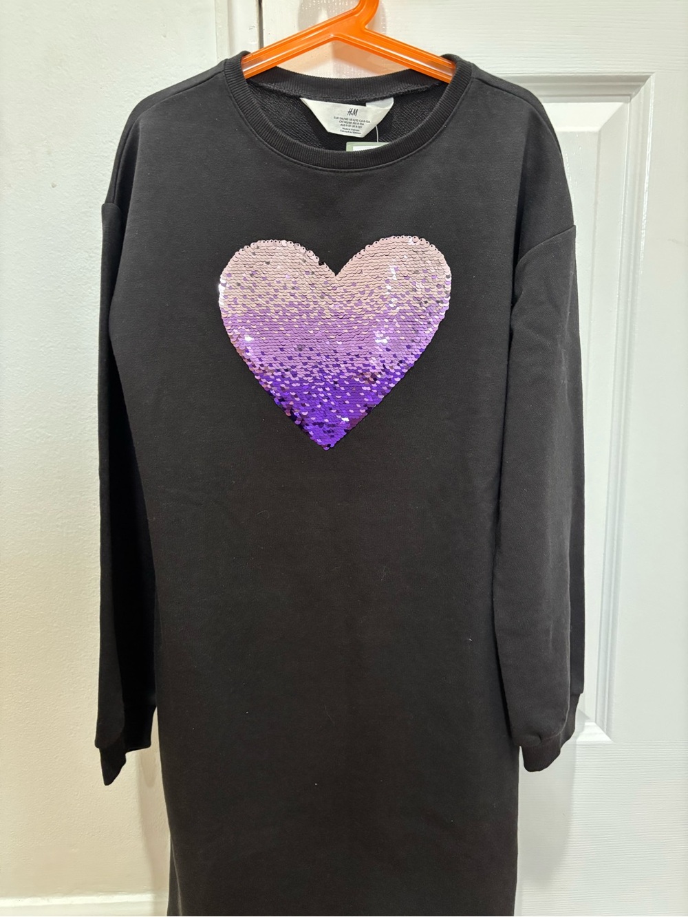 H&M Black Girls' Gradient Sequin Heart Sweatshirt Dress